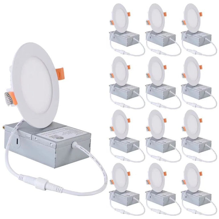 English Elm 4 Inch Dimmable LED Wafer Recessed Lights IC Rated Set of 12 for Kitchen or Bath T6202P573595