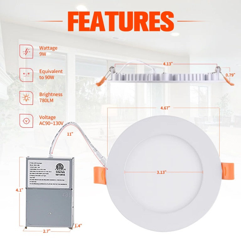 English Elm 4 Inch Dimmable LED Wafer Recessed Lights IC Rated Set of 12 for Kitchen or Bath T6202P573595