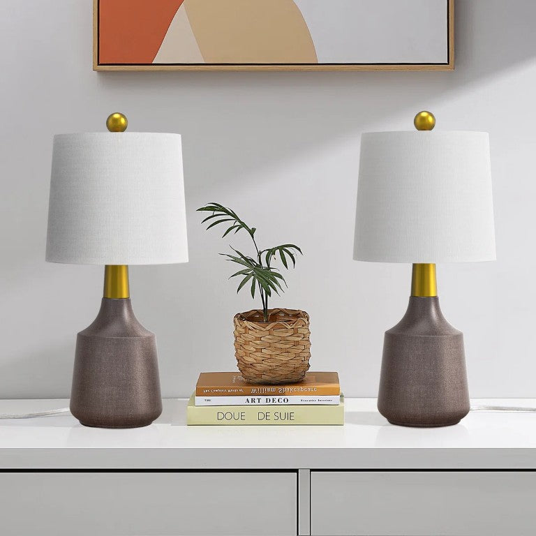English Elm 19.75 Inch Ceramic Table Lamp Set of Two with Linen Shade for Bedroom or Living Room T6202P573662