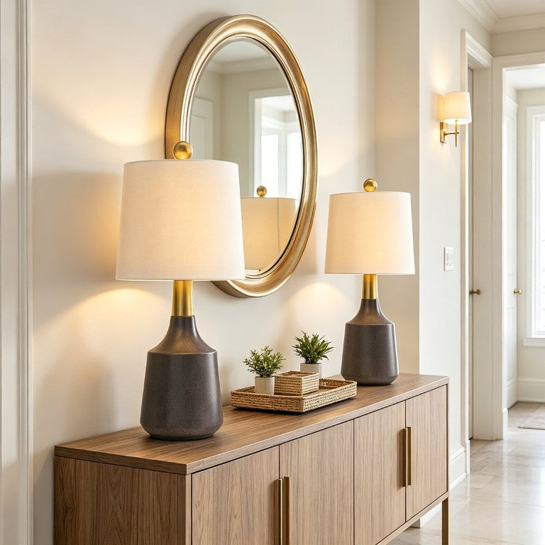 English Elm 19.75 Inch Ceramic Table Lamp Set of Two with Linen Shade for Bedroom or Living Room T6202P573662