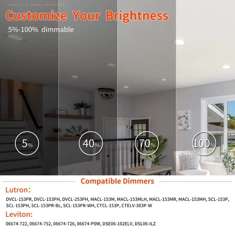 English Elm 6 Inch Dimmable LED Recessed Downlights IC Rated Airtight Set of 12 for Any Room T6202P575025
