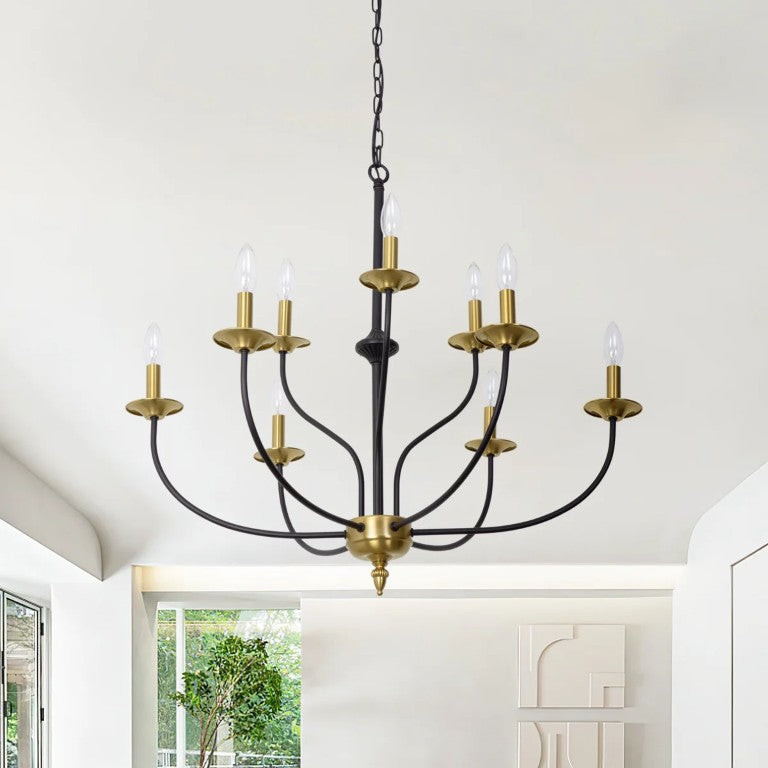 English Elm 9-Light Two Tier Metal Candelabra Chandelier Dimmable Foyer Dining Room Fixture T6202P575028