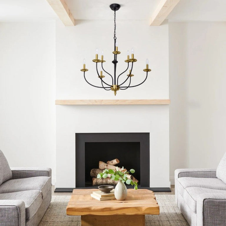 English Elm 9-Light Two Tier Metal Candelabra Chandelier Dimmable Foyer Dining Room Fixture T6202P575028