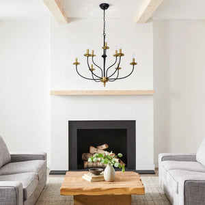 English Elm 9-Light Two Tier Metal Candelabra Chandelier Dimmable Foyer Dining Room Fixture T6202P575028