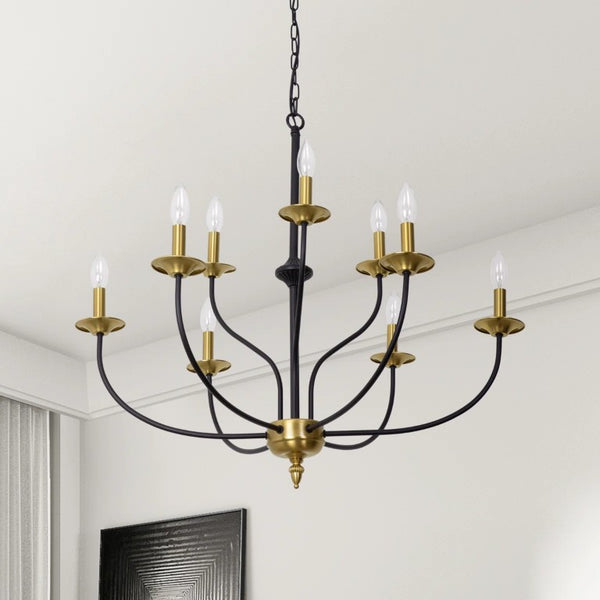 English Elm 9-Light Two Tier Metal Candelabra Chandelier Dimmable Foyer Dining Room Fixture T6202P575028