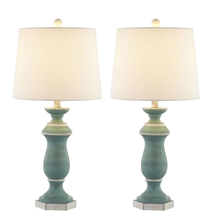 English Elm 27 Inch Farmhouse Resin Table Lamp Set of 2 with Wire Shade and 3 Way Dimming T6202P575076