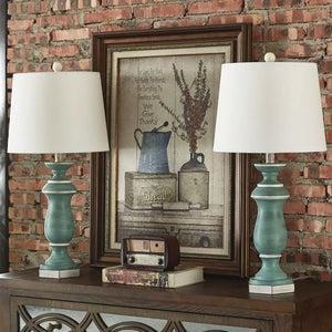 English Elm 27 Inch Farmhouse Resin Table Lamp Set of 2 with Wire Shade and 3 Way Dimming T6202P575076