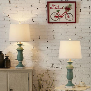 English Elm 27 Inch Farmhouse Resin Table Lamp Set of 2 with Wire Shade and 3 Way Dimming T6202P575076