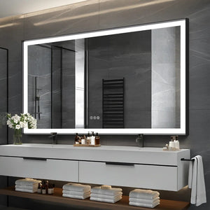 English Elm Rectangular LED Vanity Mirror with Anti Fog Tempered Glass and Adjustable Lighting T6202P575133