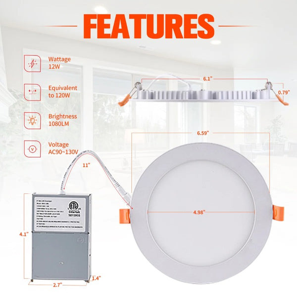 English Elm 6 Inch Slim LED Recessed Lighting Kit Set of 12 Dimmable IC Rated Airtight Fixtures T6202P578053