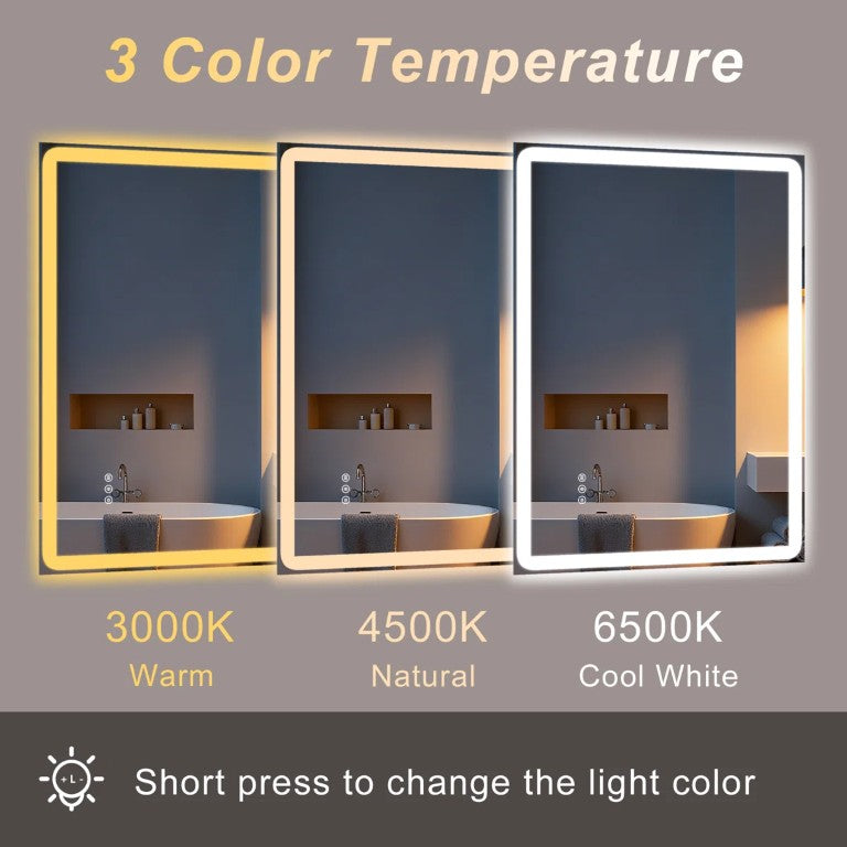 English Elm Modern Frameless LED Vanity Mirror with Anti-Fog Dimmable Front and Backlit Glow T6202P578092