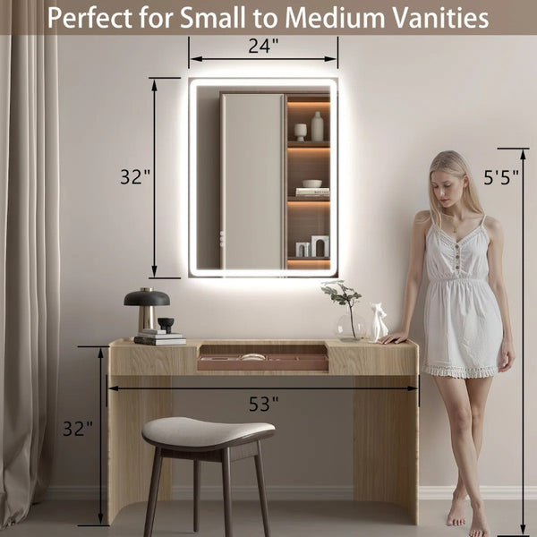 English Elm Modern Frameless LED Vanity Mirror with Anti-Fog Dimmable Front and Backlit Glow T6202P578092