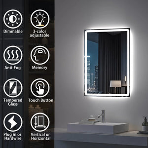 English Elm Modern Frameless LED Vanity Mirror with Anti-Fog Dimmable Front and Backlit Glow T6202P578092