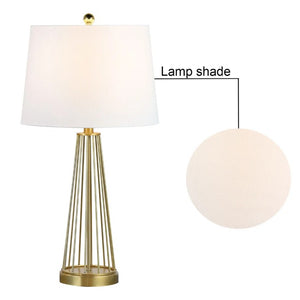 English Elm 27 Inch Brass Openwork Table Lamp Set Paired with Soft Drum Shade for Bedroom T6202P578558