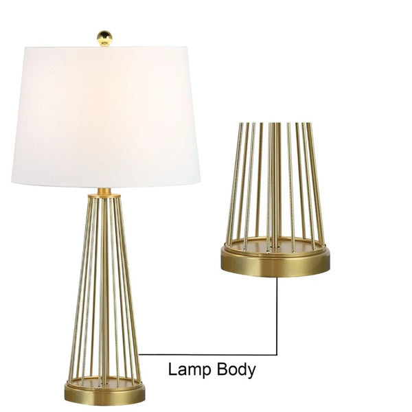 English Elm 27 Inch Brass Openwork Table Lamp Set Paired with Soft Drum Shade for Bedroom T6202P578558