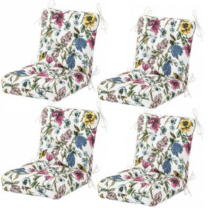 English Elm Outdoor Tufted Seat Cushions Botanical Floral Polyester Patio Dining Chair Pads with Ties Blue+Red (Botanical Floral) Set of 8 T6231P529744