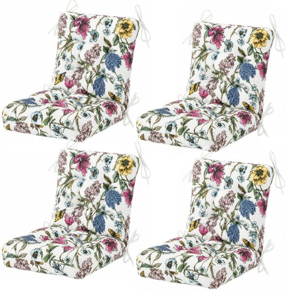 English Elm Outdoor Tufted Seat Cushions Botanical Floral Polyester Patio Dining Chair Pads with Ties Blue+Red (Botanical Floral) Set of 8 T6231P529744