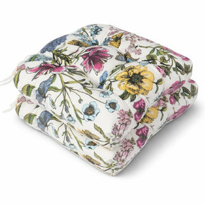 English Elm Outdoor Tufted Seat Cushions Botanical Floral Polyester Patio Dining Chair Pads with Ties Blue+Red (Botanical Floral) Set of 8 T6231P529744