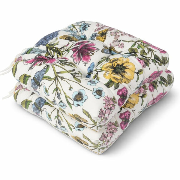 English Elm Outdoor Tufted Seat Cushions Botanical Floral Polyester Patio Dining Chair Pads with Ties Blue+Red (Botanical Floral) Set of 8 T6231P529744