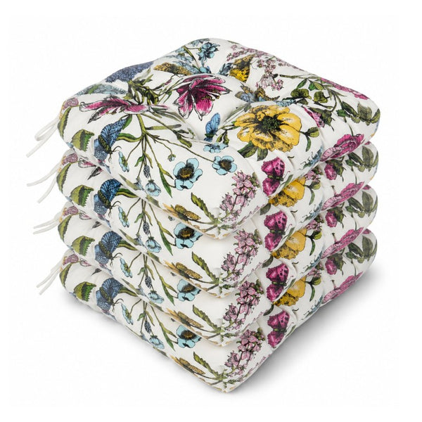 English Elm Outdoor Tufted Seat Cushions Botanical Floral Polyester Patio Dining Chair Pads with Ties Blue+Red (Botanical Floral) Set of 8 T6231P529744