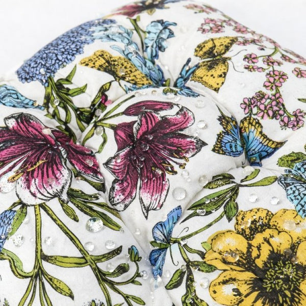 English Elm Outdoor Tufted Seat Cushions Botanical Floral Polyester Patio Dining Chair Pads with Ties Blue+Red (Botanical Floral) Set of 8 T6231P529744
