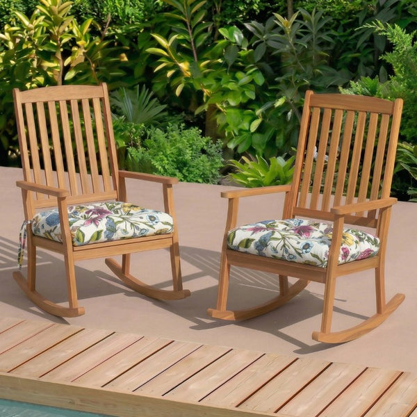 English Elm Outdoor Tufted Seat Cushions Botanical Floral Polyester Patio Dining Chair Pads with Ties Blue+Red (Botanical Floral) Set of 8 T6231P529744