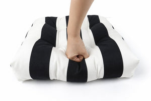 English Elm Outdoor Tufted Seat Cushions Botanical Floral Polyester Patio Dining Chair Pads with Ties White+Black (Striped) Set of 4 T6231P529745