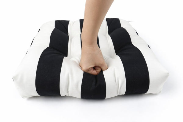 English Elm Outdoor Tufted Seat Cushions Botanical Floral Polyester Patio Dining Chair Pads with Ties White+Black (Striped) Set of 4 T6231P529745