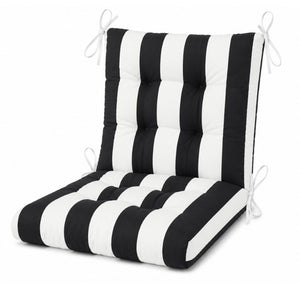 English Elm Outdoor Tufted Seat Cushions Botanical Floral Polyester Patio Dining Chair Pads with Ties White+Black (Striped) Set of 4 T6231P529745
