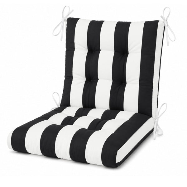 English Elm Outdoor Tufted Seat Cushions Botanical Floral Polyester Patio Dining Chair Pads with Ties White+Black (Striped) Set of 4 T6231P529745