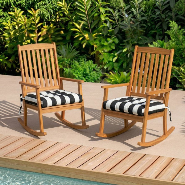 English Elm Outdoor Tufted Seat Cushions Botanical Floral Polyester Patio Dining Chair Pads with Ties White+Black (Striped) Set of 4 T6231P529745