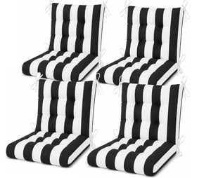 English Elm Outdoor Tufted Seat Cushions Botanical Floral Polyester Patio Dining Chair Pads with Ties White+Black (Striped) Set of 8 T6231P529746