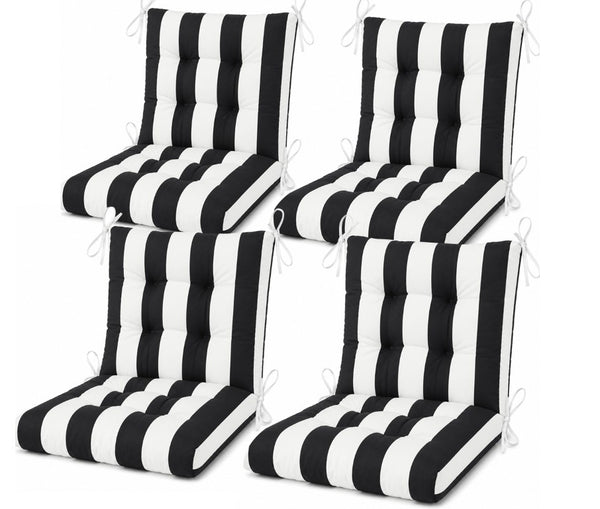 English Elm Outdoor Tufted Seat Cushions Botanical Floral Polyester Patio Dining Chair Pads with Ties White+Black (Striped) Set of 8 T6231P529746
