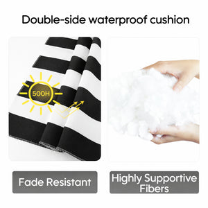 English Elm Outdoor Tufted Seat Cushions Botanical Floral Polyester Patio Dining Chair Pads with Ties White+Black (Striped) Set of 8 T6231P529746
