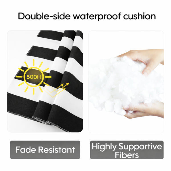 English Elm Outdoor Tufted Seat Cushions Botanical Floral Polyester Patio Dining Chair Pads with Ties White+Black (Striped) Set of 8 T6231P529746