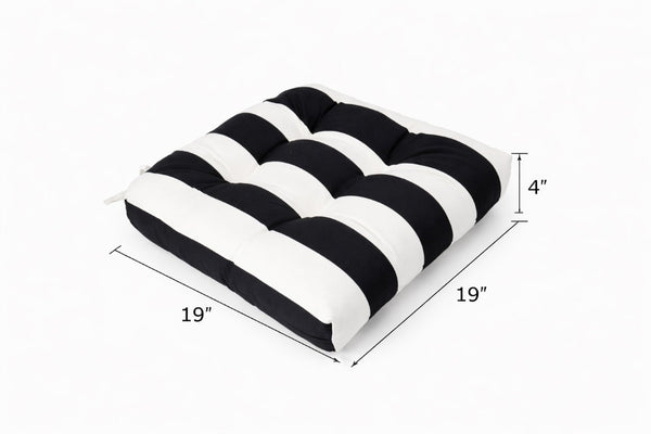 English Elm Outdoor Tufted Seat Cushions Botanical Floral Polyester Patio Dining Chair Pads with Ties White+Black (Striped) Set of 8 T6231P529746
