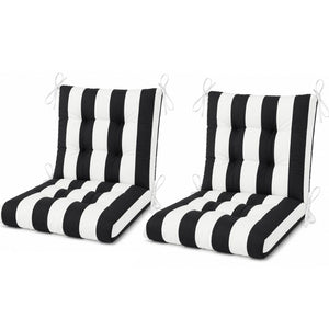 English Elm Outdoor Tufted Seat Cushions Botanical Floral Polyester Patio Dining Chair Pads with Ties White+Black (Striped) Set of 8 T6231P529746