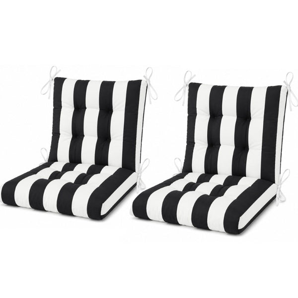 English Elm Outdoor Tufted Seat Cushions Botanical Floral Polyester Patio Dining Chair Pads with Ties White+Black (Striped) Set of 8 T6231P529746