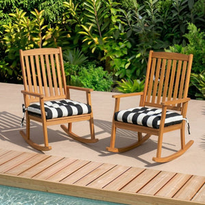 English Elm Outdoor Tufted Seat Cushions Botanical Floral Polyester Patio Dining Chair Pads with Ties White+Black (Striped) Set of 8 T6231P529746