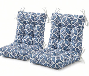 English Elm Outdoor Tufted Seat Cushions Botanical Floral Polyester Patio Dining Chair Pads with Ties Blue Set of 4 T6231P529748