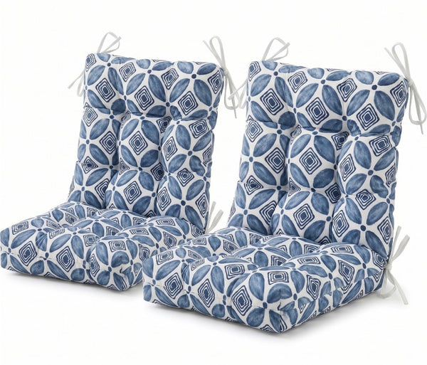 English Elm Outdoor Tufted Seat Cushions Botanical Floral Polyester Patio Dining Chair Pads with Ties Blue Set of 4 T6231P529748