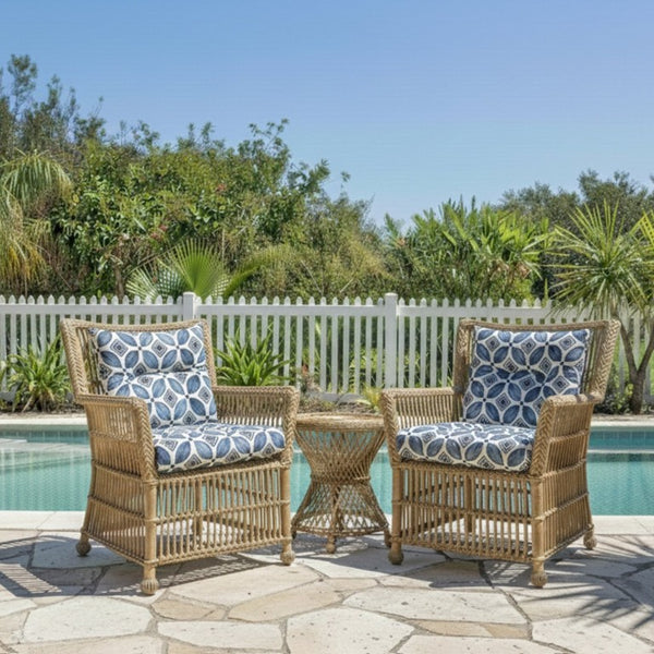English Elm Outdoor Tufted Seat Cushions Botanical Floral Polyester Patio Dining Chair Pads with Ties Blue Set of 4 T6231P529748
