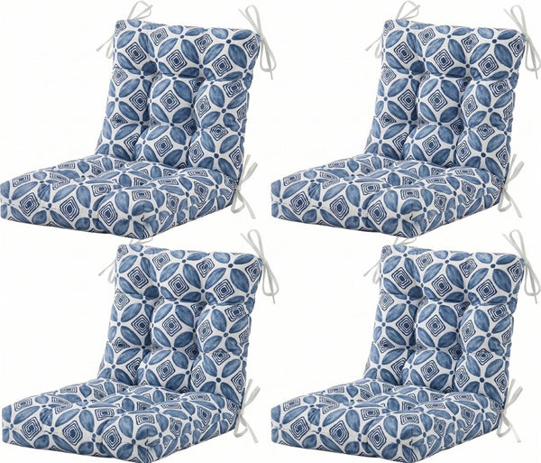 English Elm Outdoor Tufted Seat Cushions Botanical Floral Polyester Patio Dining Chair Pads with Ties Blue Set of 8 T6231P529751