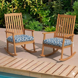English Elm Outdoor Tufted Seat Cushions Botanical Floral Polyester Patio Dining Chair Pads with Ties Blue Set of 8 T6231P529751