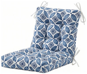 English Elm Outdoor Tufted Seat Cushions Botanical Floral Polyester Patio Dining Chair Pads with Ties Blue Set of 8 T6231P529751
