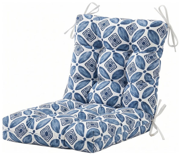 English Elm Outdoor Tufted Seat Cushions Botanical Floral Polyester Patio Dining Chair Pads with Ties Blue Set of 8 T6231P529751