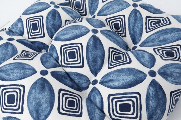 English Elm Outdoor Tufted Seat Cushions Botanical Floral Polyester Patio Dining Chair Pads with Ties Blue Set of 8 T6231P529751