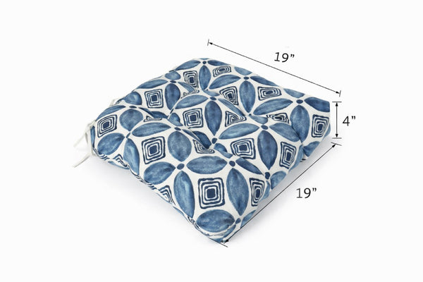 English Elm Outdoor Tufted Seat Cushions Botanical Floral Polyester Patio Dining Chair Pads with Ties Blue Set of 8 T6231P529751