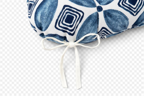 English Elm Outdoor Tufted Seat Cushions Botanical Floral Polyester Patio Dining Chair Pads with Ties Blue Set of 8 T6231P529751