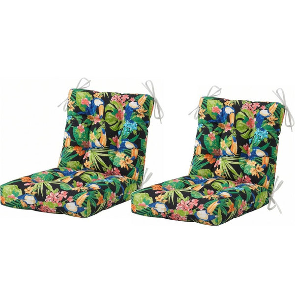 English Elm Outdoor Tufted Seat Cushions Botanical Floral Polyester Patio Dining Chair Pads with Ties Green Set of 4 T6231P529754